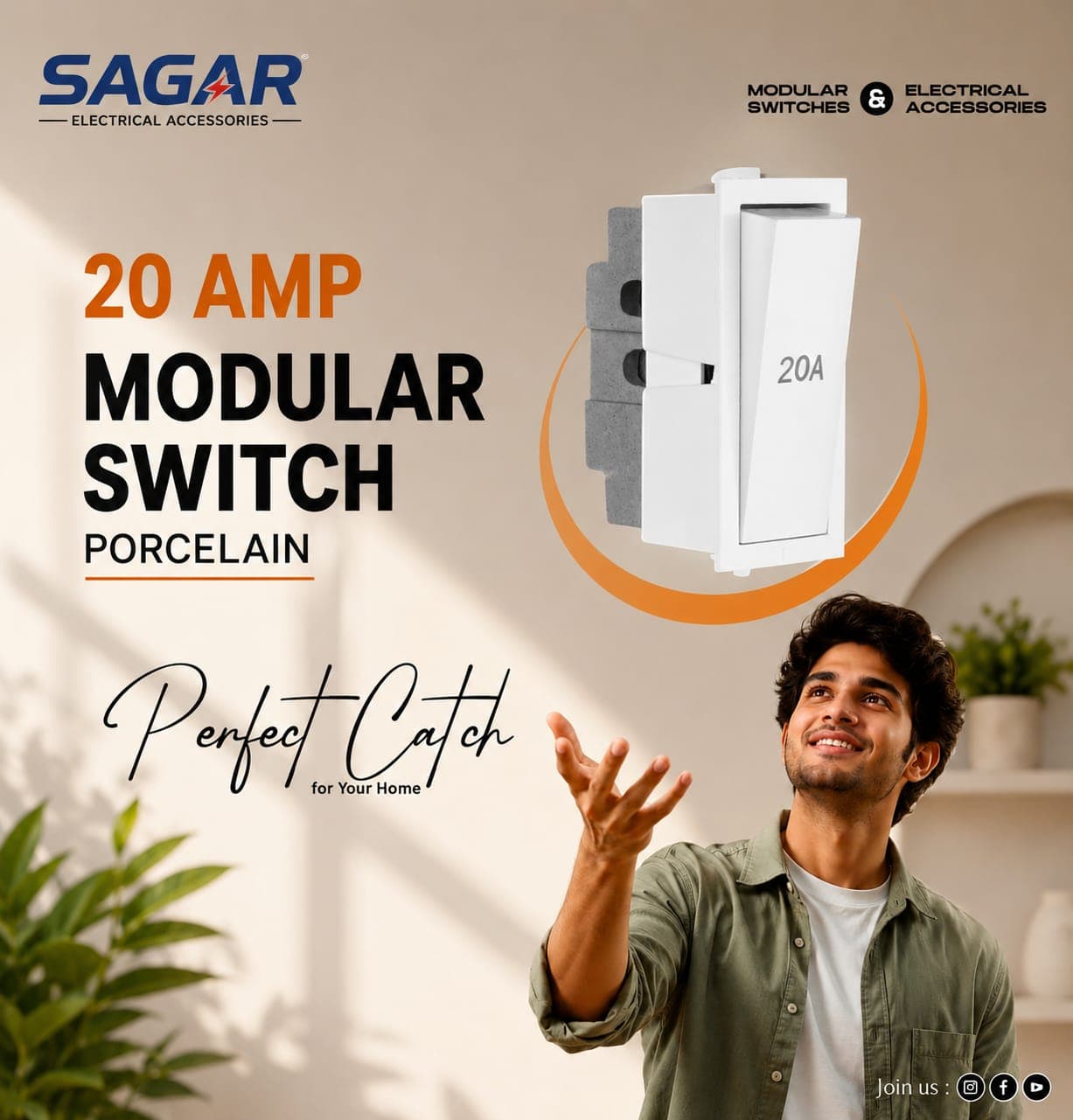 20AMP MODULAR SWITCH WITH PORCELIN