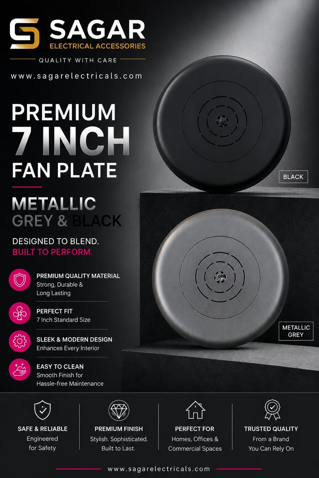 7*7 MODULAR FAN PLATE (BLACK AND GREY COLOR)