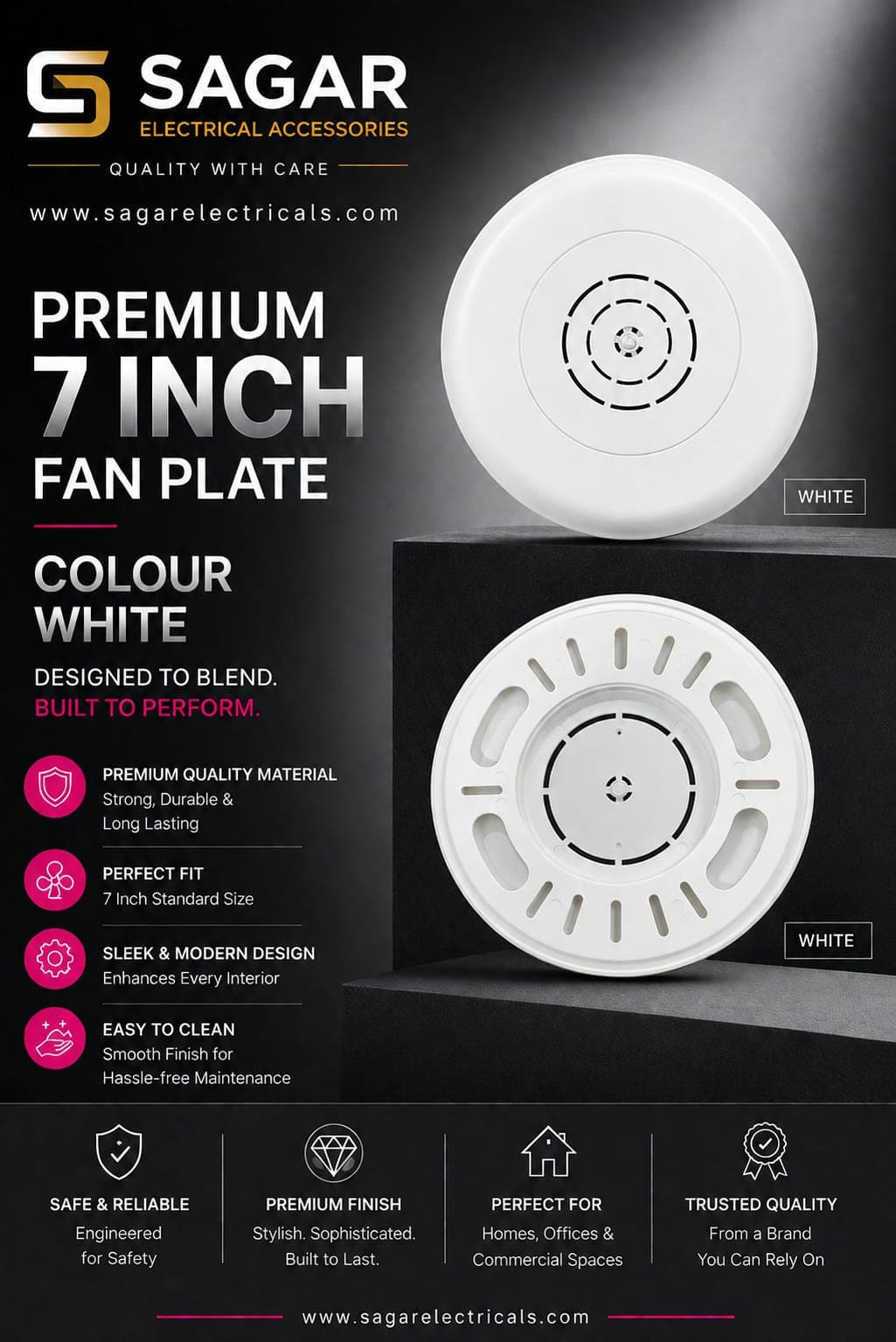 7*7 MODULAR FAN PLATE (WHITE COLOR)