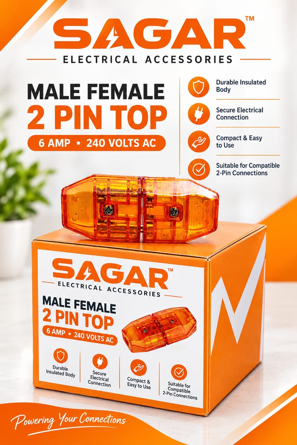 MALE FEMALE 2 PIN TOP DELUXE ORANGE