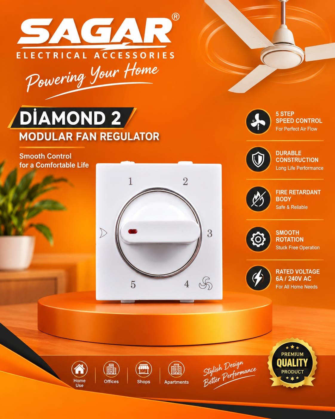 DIAMOND 5 STEP MODULAR FAN REGULATOR